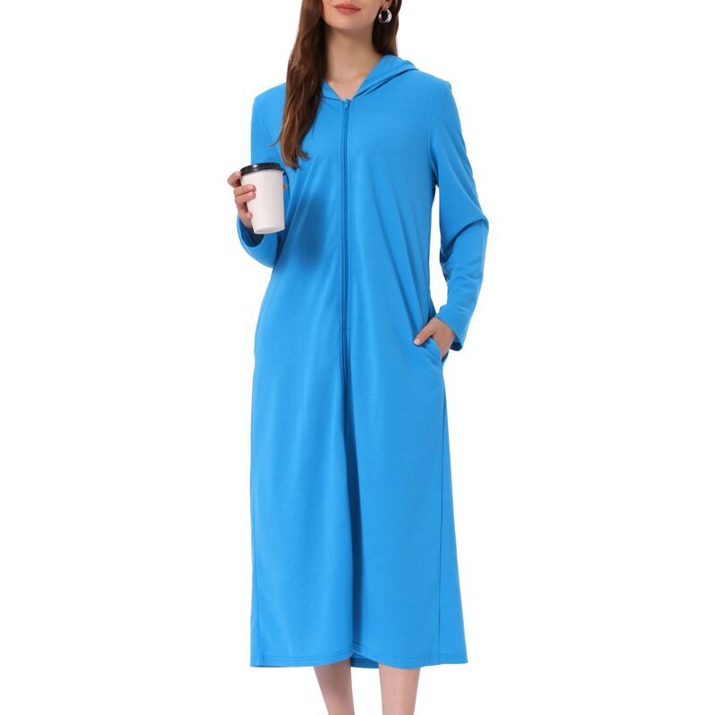 cheibear レディース アンダーウェア ナイトウェア シャツ パーカー cheibear Womens Hoodie Zip Up Closure Pajama Nightshirt Long