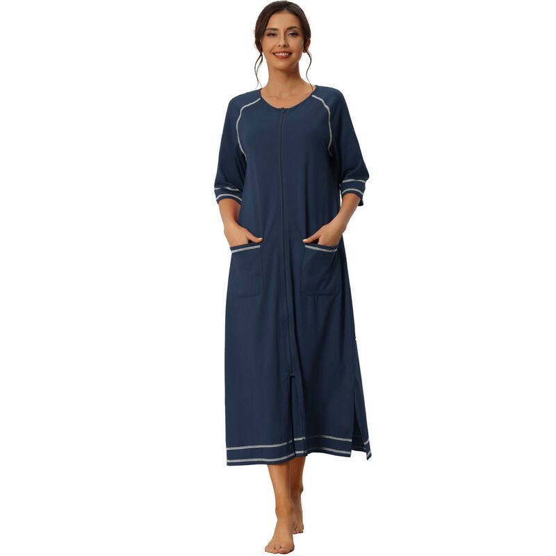 cheibear レディース アンダーウェア ナイトウェア ミディ コート cheibear Women Zipperobe Long Sleeve Loungewear Housecoat Midi