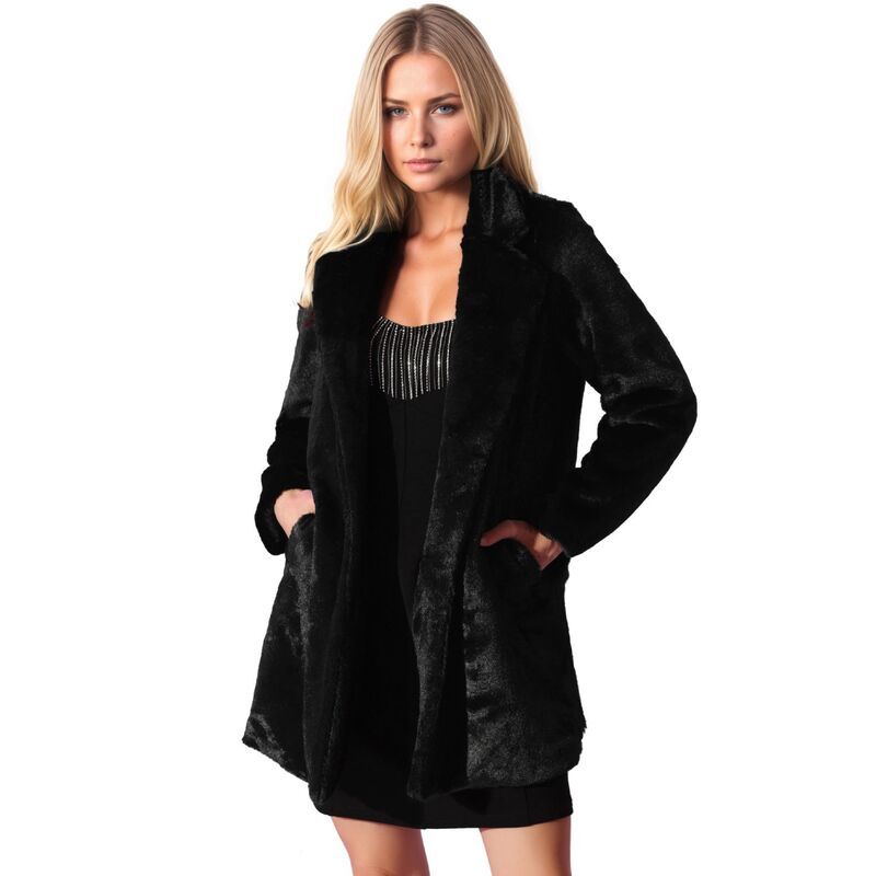 アレグラ ケー レディース アウター ジャケット・ブルゾン コート ALLEGRA K Lapel Faux Fur Coat for Womens Fuzzy Winter Warm Jacket
