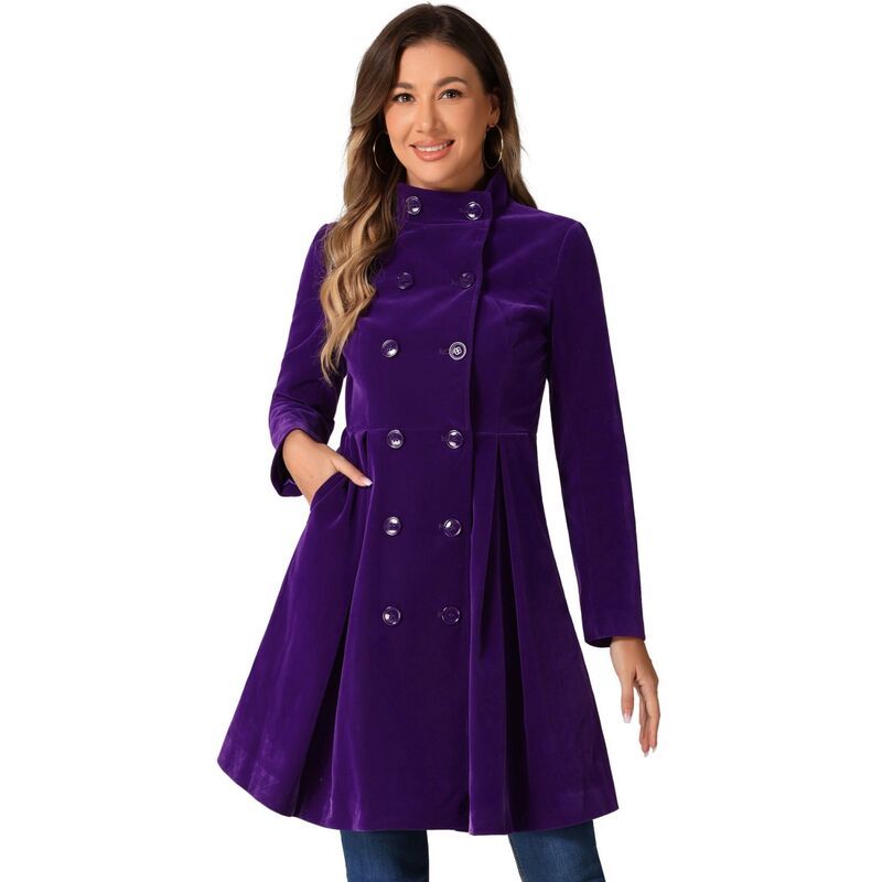 アレグラ ケー レディース アウター ジャケット・ブルゾン A ライン ベルベット コート ALLEGRA K Velvet ALine Coat for Womenstand Collar Doub