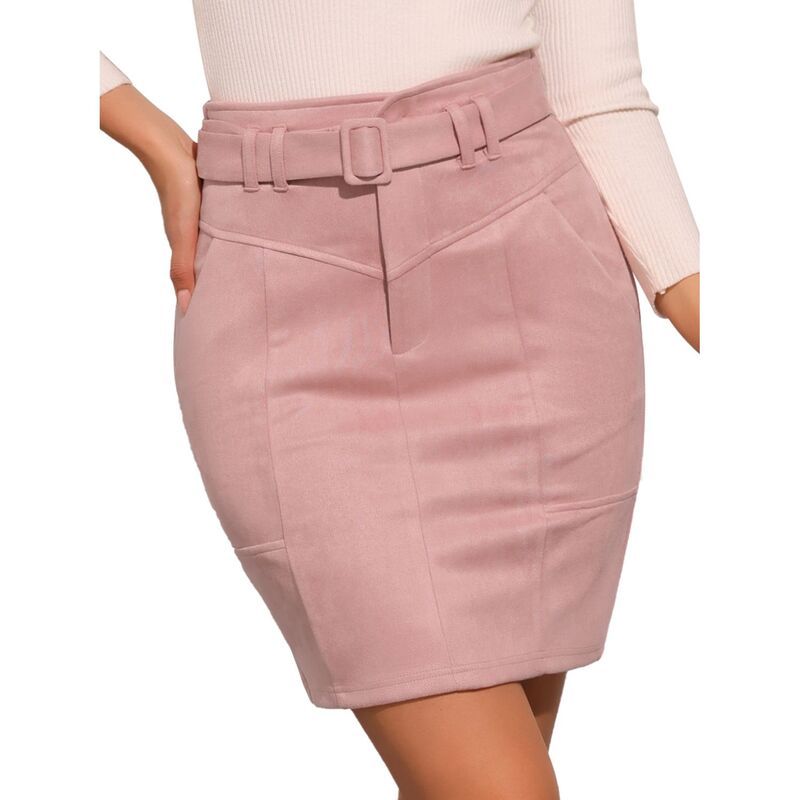 アレグラ ケー レディース ボトムスカート A ライン ハイウエスト ミニ スエード ALLEGRA K Faux Suede Skirt for Womens Casual High Waist B