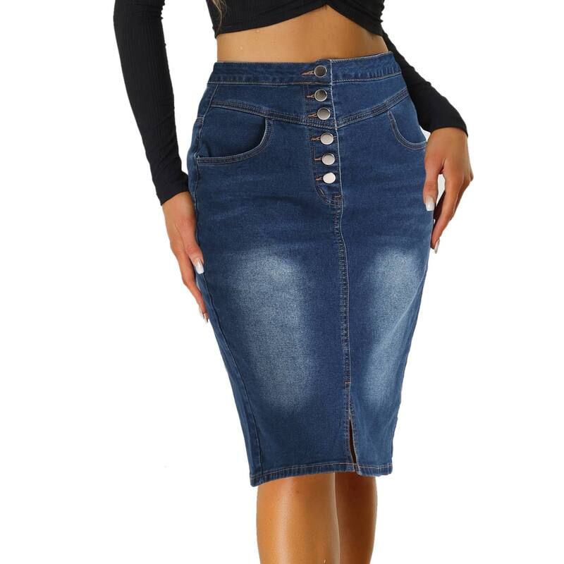 アレグラ ケー レディース ボトムスカート A ライン ハイウエスト フロントスリット デニム ALLEGRA K Womens Casual Jean Skirt High Waist Front 11,186円