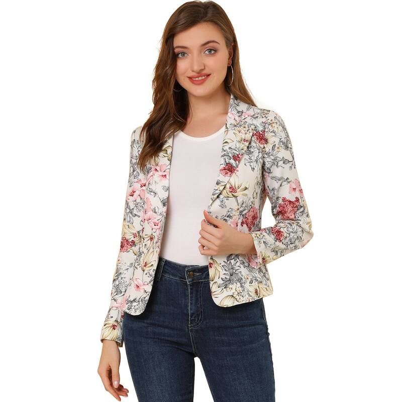 アレグラ ケー レディース アウター ジャケット・ブルゾン ブレザー ALLEGRA K Womens Allover Long Sleeve Notched Lapel Open Front Bla