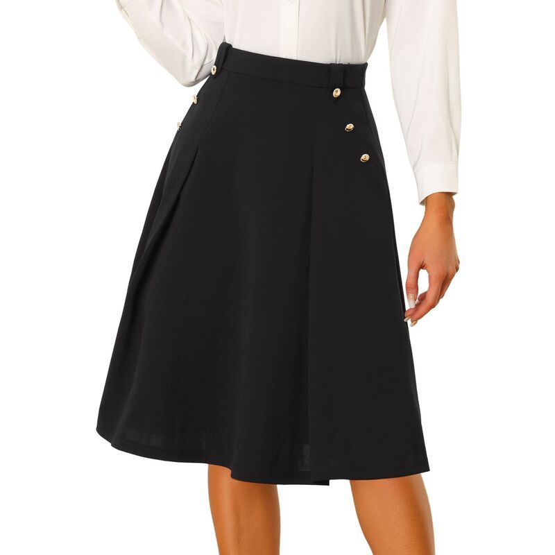 アレグラ ケー レディース ボトムスカート ヴィンテージ ミディ ALLEGRA K Womens Vintage High Elastic Waist Button Decor Flared Mid