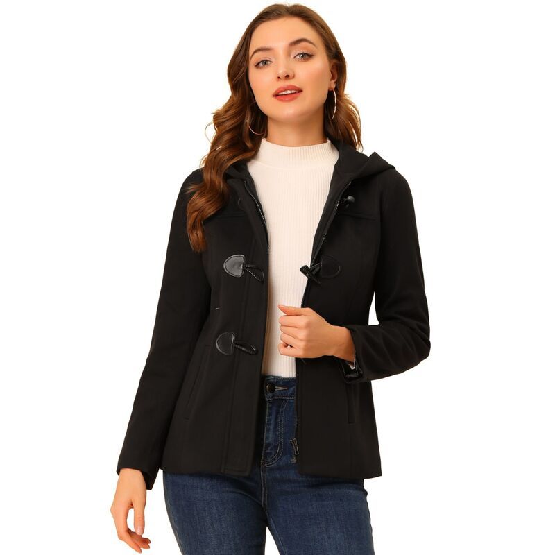 アレグラ ケー レディース アウター ジャケット・ブルゾン コート クロップド ALLEGRA K Womens Toggle Duffle Coat Zipper Front Solid Cropp
