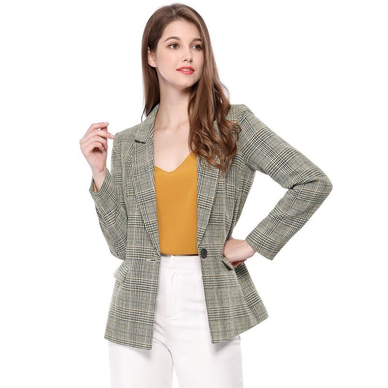 アレグラ ケー レディース アウター ジャケット・ブルゾン ブレザー ALLEGRA K Womens Notched Lapel One Button Hip Lengthoundstooth Bl