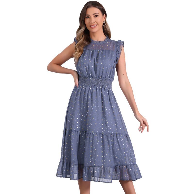 アレグラ ケー レディース トップス ワンピース シフォン トール ノースリーブ シャーリング ALLEGRA K Casual Chiffon Dress for Womensleevelessmo
