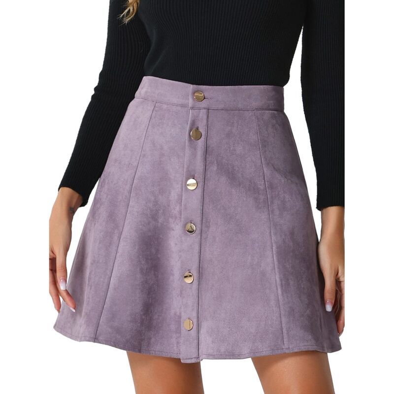 アレグラ ケー レディース ボトムスカート A ライン ミニ スエード ALLEGRA K Womens Faux Suede Button Front ALine Mini Skirt Purple