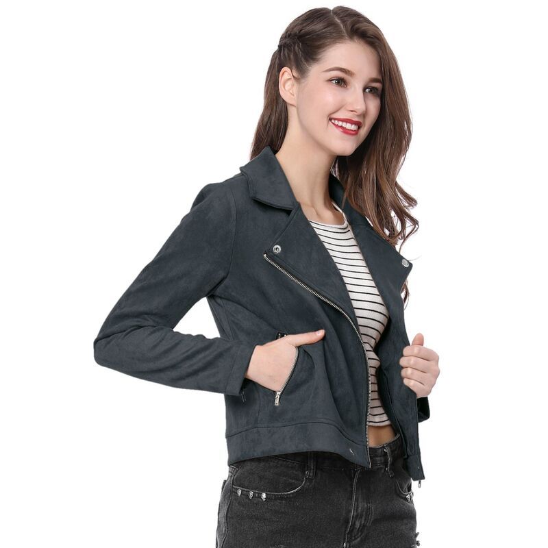アレグラ ケー レディース アウター ジャケット・ブルゾン スエード ALLEGRA K Womens Faux Suede Jacket Long Sleeve Zip Up Moto Biker