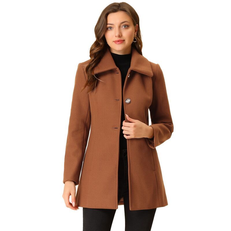 アレグラ ケー レディース アウター ジャケット・ブルゾン コート ダウン ALLEGRA K Womens TurnDown Collar Single Breasted Outwear Winte