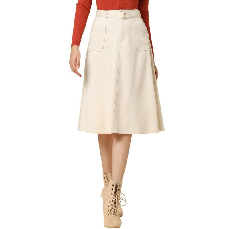 アレグラ ケー レディース ボトムスカート A ライン ミディ スエード ALLEGRA K Womens Casual Stretchy Faux Suede Pockets ALine Midi