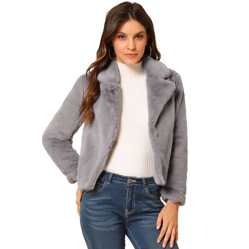 アレグラ ケー レディース アウター ジャケット・ブルゾン コート クロップド ALLEGRA K Womens Winter Fashion Loose Faux Fur Cropped Jacke