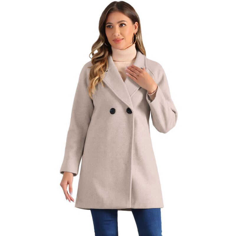 アレグラ ケー レディース アウター ジャケット・ブルゾン コート ALLEGRA K Womens Double Breasted Lapel Raglan Long Sleeve Mid Leng