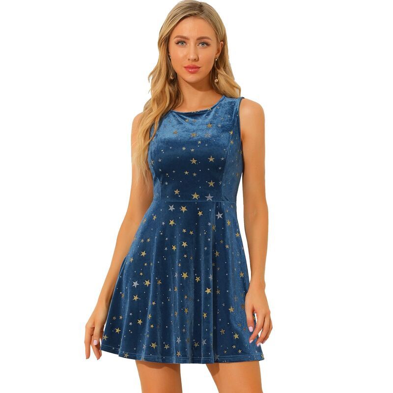 アレグラ ケー レディース トップス ワンピース ミニ ベルベット ノースリーブ ALLEGRA K Womenstars Velvet Round Neck Sleeveless Mini Dres