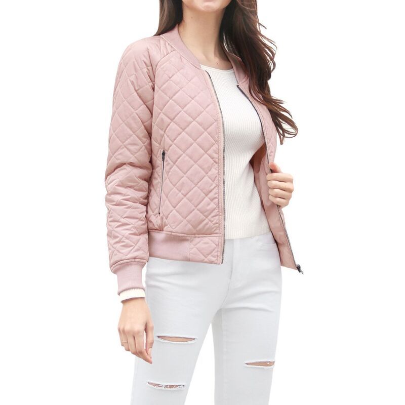 アレグラ ケー レディース アウター ジャケット・ブルゾン キルティング ALLEGRA K Womenstand Collar Zip Up Raglan Sleeves Bomber Quilte
