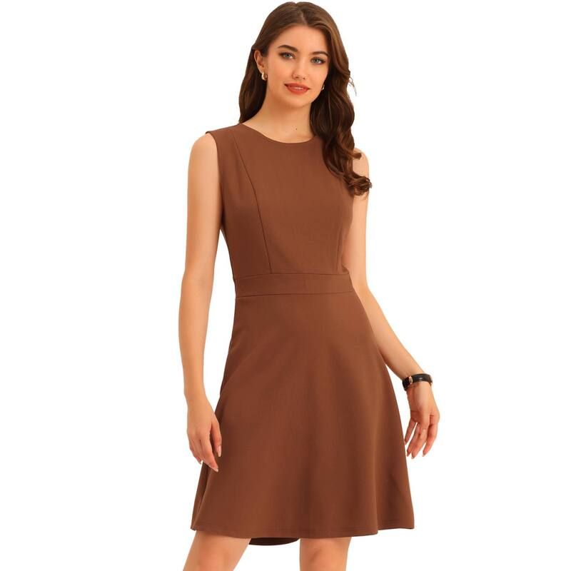 アレグラ ケー レディース トップス ワンピース A ライン ノースリーブ ALLEGRA K Womens Work Solid Color Sleeveless Aline Flaredresse