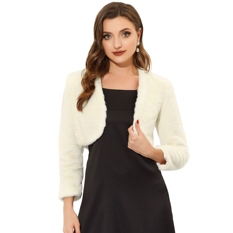 アレグラ ケー レディース アウター ジャケット・ブルゾン コート クロップド ALLEGRA K Womens Collarless Long Sleeve Open Front Faux Fur