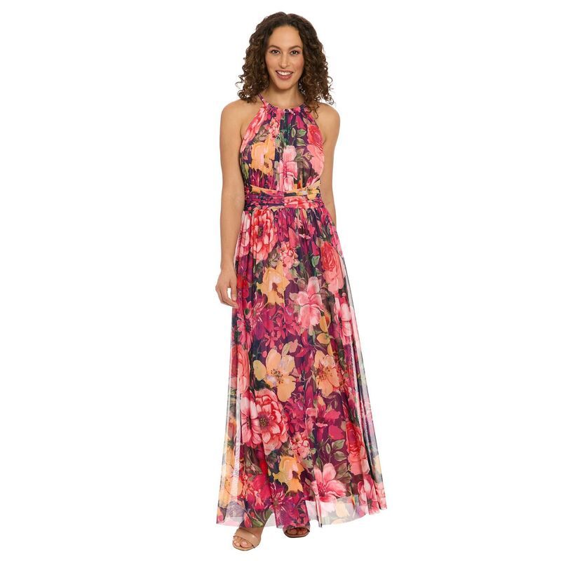 ロンドンタイムス レディース トップス ワンピース フラワー柄 ギャザー マキシ フラワー ホルター Womens London Times Floral Halteruched Maxi Dress