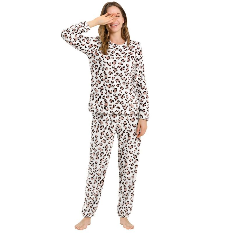 アレグラ ケー レディース アンダーウェア ナイトウェア ALLEGRA K Womens Flannel Pajama Sets Long Sleeve Loungewear Leopard Pri