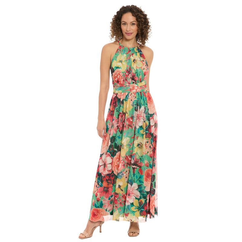 ロンドンタイムス レディース トップス ワンピース フラワー柄 ギャザー マキシ フラワー ホルター Womens London Times Floral Halteruched Maxi Dress