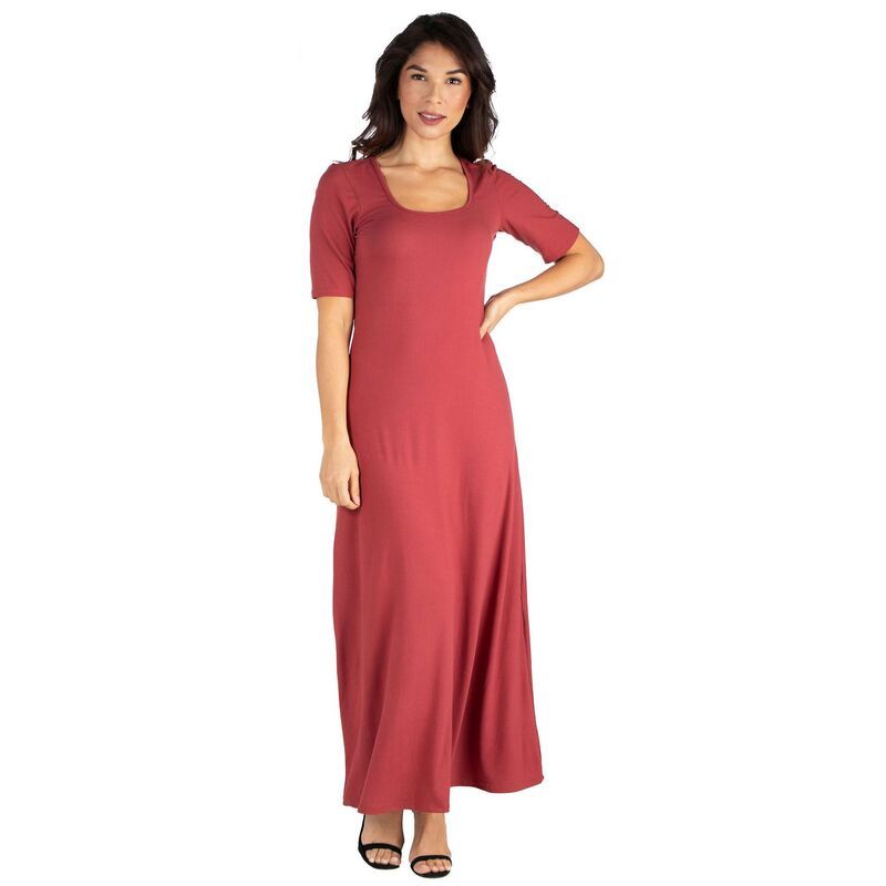 24 セブンコンフォート レディース トップス ワンピース マキシ Womens 24seven Comfort Apparel Scoopneck Maxi Dress Brown ブラウン
