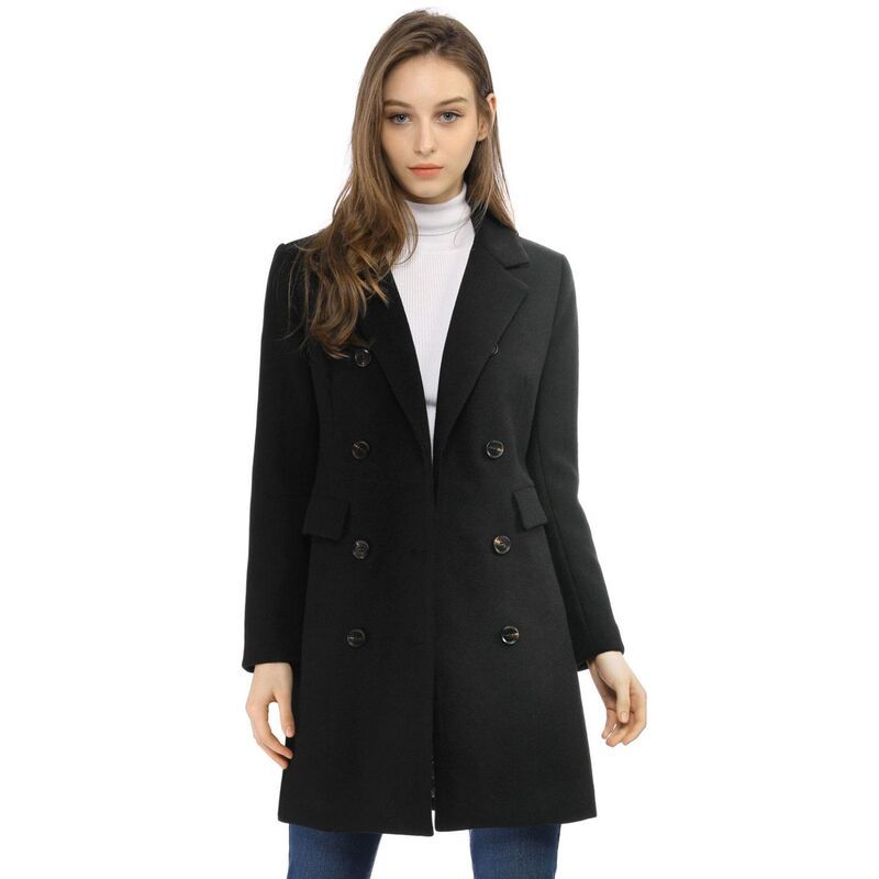 アレグラ ケー レディース アウター ジャケット・ブルゾン コート ALLEGRA K Womens Notched Lapel Collar Double Breasted Mid Length O