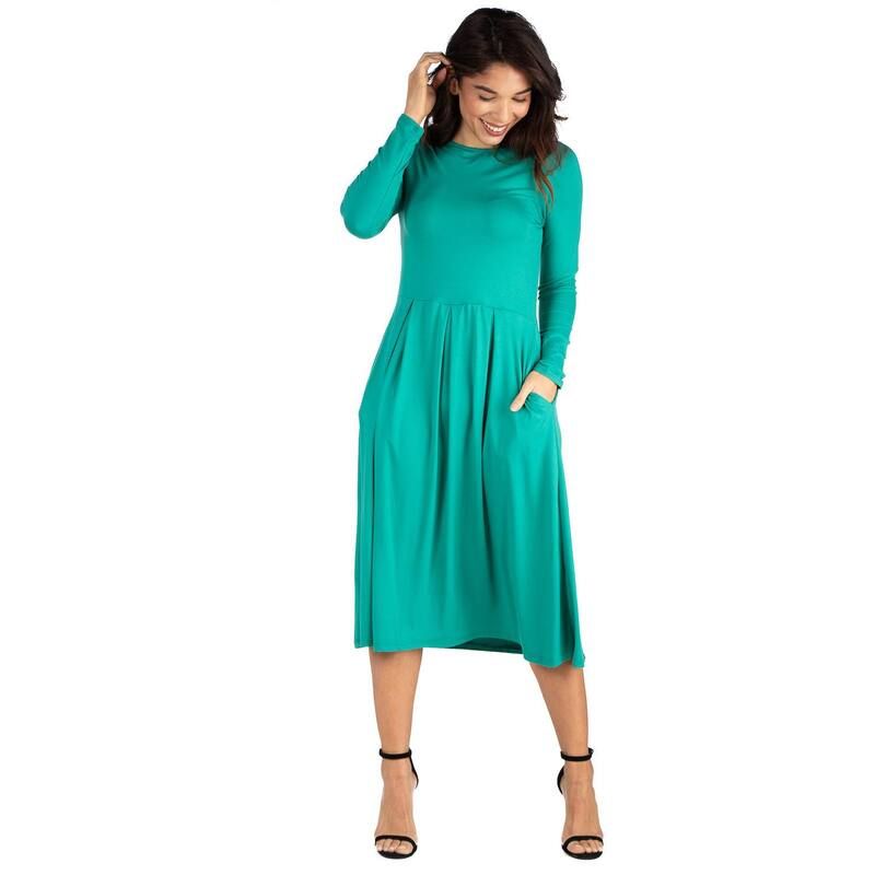 24 セブンコンフォート レディース トップス ワンピース Womens 24Seven Comfort Apparelong Sleeve Fit Flare Dress with Pockets 9,360円