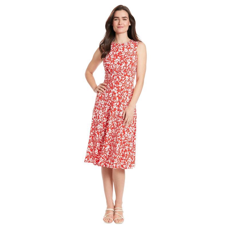 ロンドンタイムス レディース トップス ワンピース プリント ミディ Womens London Times Inset Waist Print Midi Dress Red White ホワイト