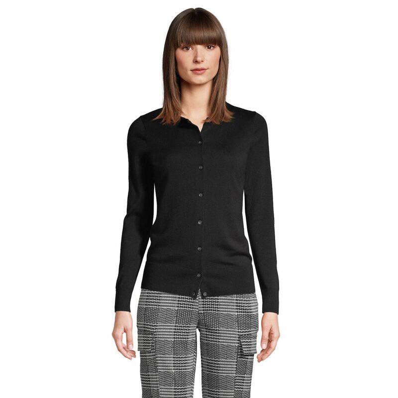 ランズエンド レディース アウター ニット・セーター コットン カーディガン Womens Lands End FineGauge Cotton Cardigan Sweater Black ブラック