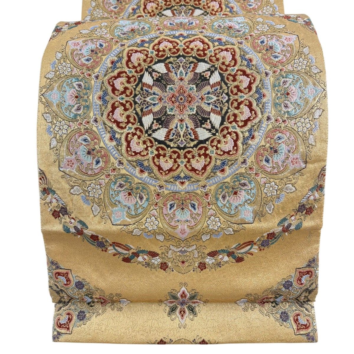 【美品】 袋帯 秀品 華文 鳥襷 金糸 箔 金色 六通 正絹 【中古】
