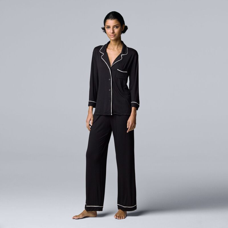 ヴェラウォン レディース アンダーウェア ナイトウェア パンツ シャツ Womensimply Vera Wang Basic Luxury Sleeve Pajama Shirt Pantsleep
