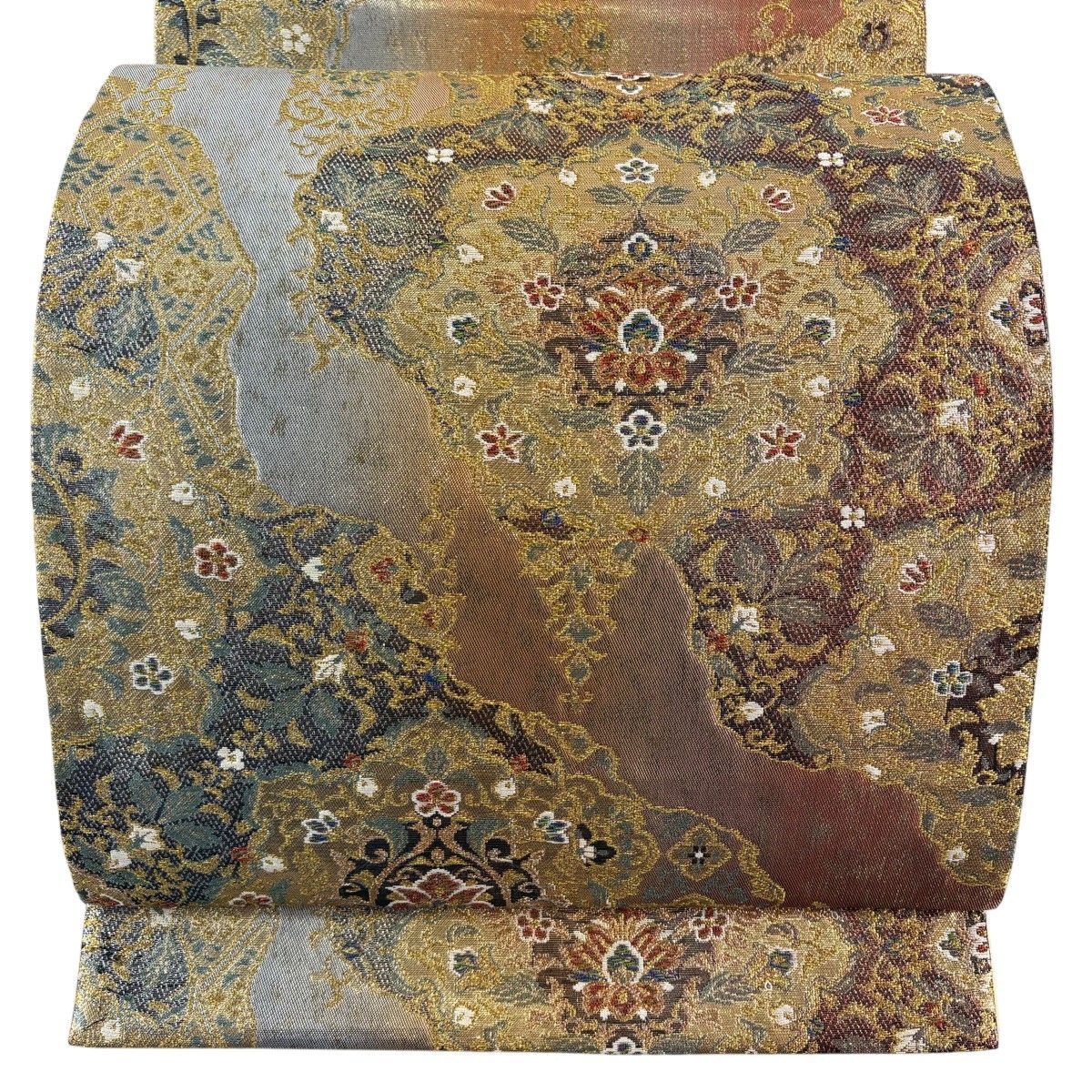 【美品】 袋帯 秀品 華文 草花 金糸 箔 赤茶 六通 正絹 【中古】