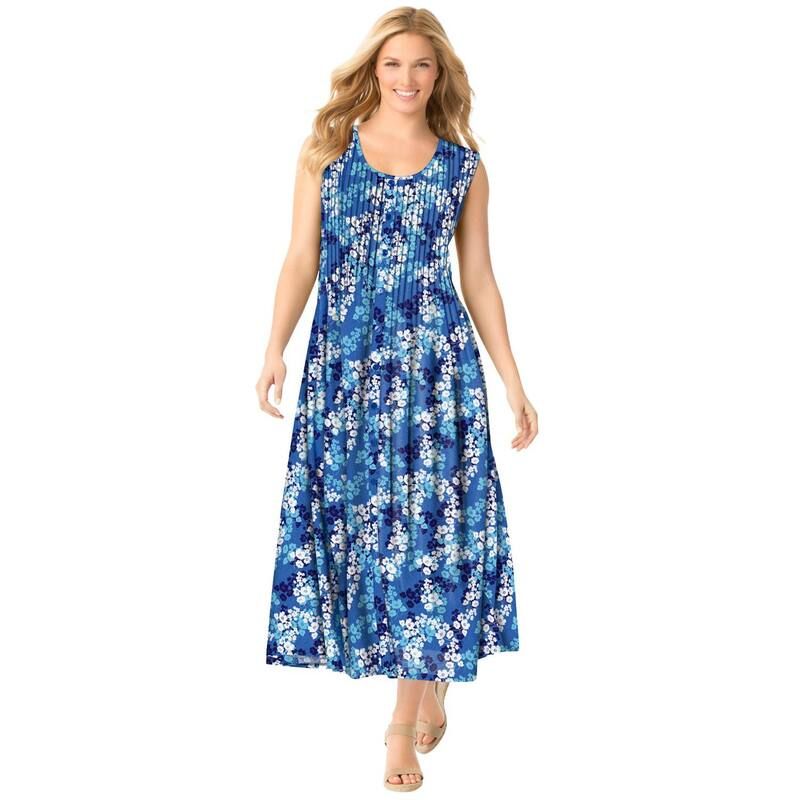 ウーマン ウィズイン レディース トップス ワンピース プラスサイズ ノースリーブ Woman Within Womens Plusize Pintucked Sleeveless Dress Hor