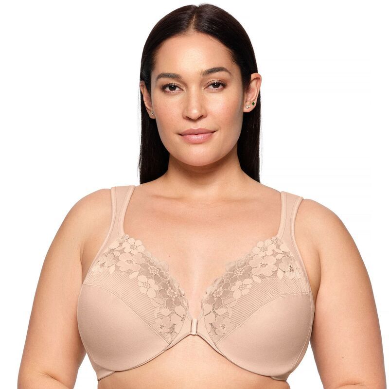 グラマライズ レディース アンダーウェア ブラジャー プラスサイズ コットン Plusize Glamorise FrontClosure Cotton WonderWire Bra 1241 Caf