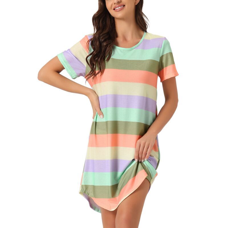 cheibear レディース アンダーウェア ナイトウェア シャツワンピース Tシャツ cheibear Womensleepshirtshirt Dress Colorful Striped Sho