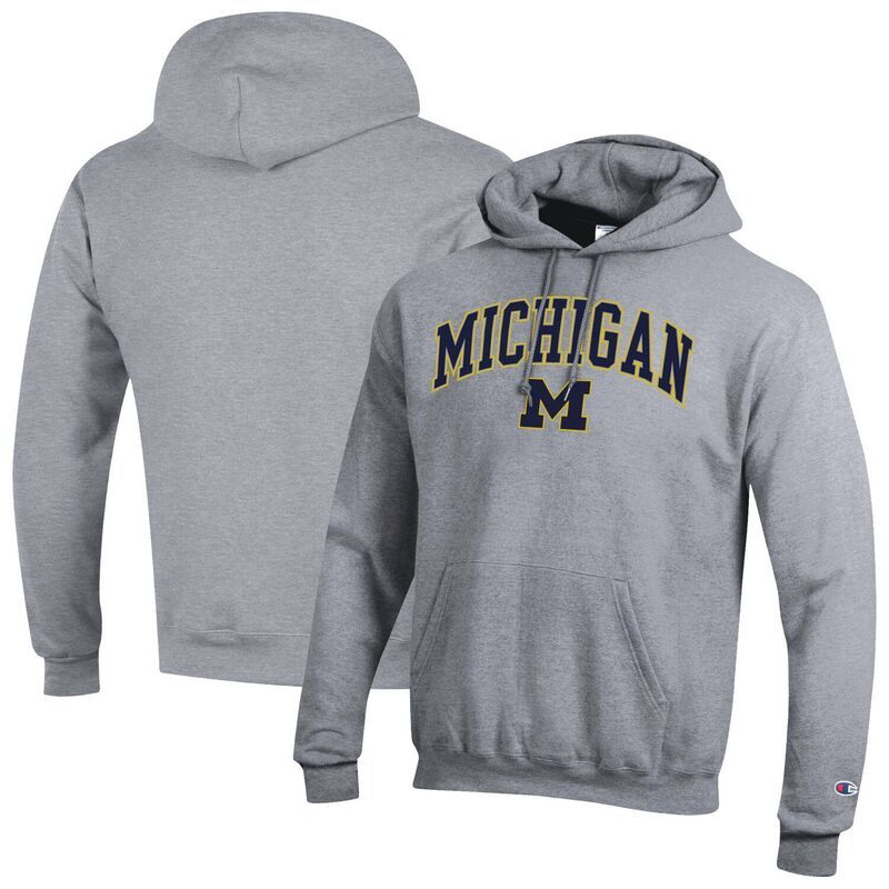 チャンピオン メンズ トップス Tシャツ ロゴ パーカー MensChampion Heather Gray Michigan Wolverines Arch Over Logo Pullover H
