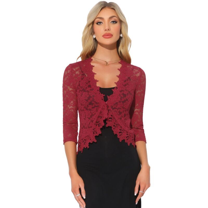 アレグラ ケー レディース アウター ニット・セーター フラワー柄 カーディガン レース フラワー ALLEGRA K Floralace Shrugs for Womens Evening 34 S