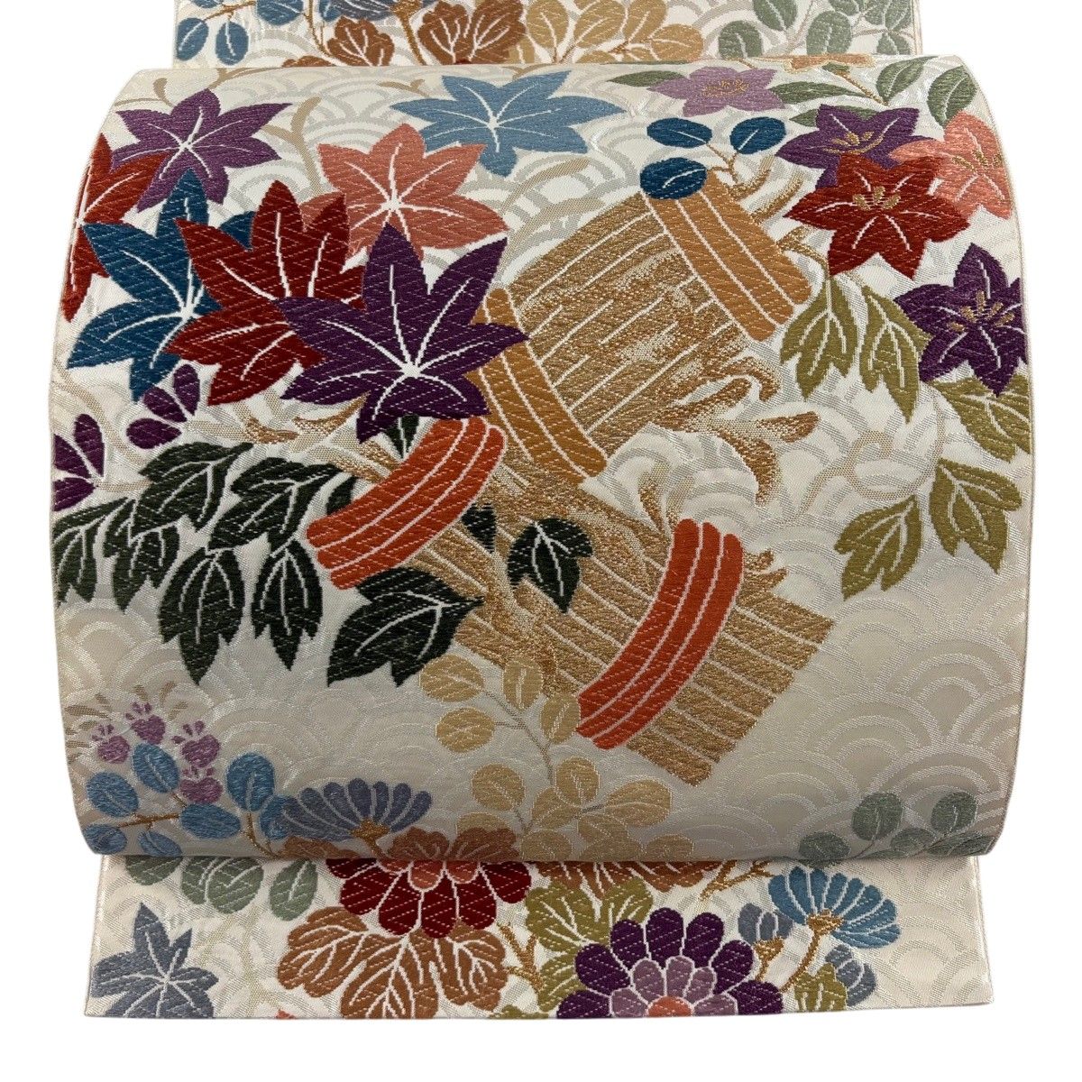 【美品】 袋帯 秀品 秋草刈柴文様 唐織 金糸 クリーム 六通 正絹 【中古】 6,512円