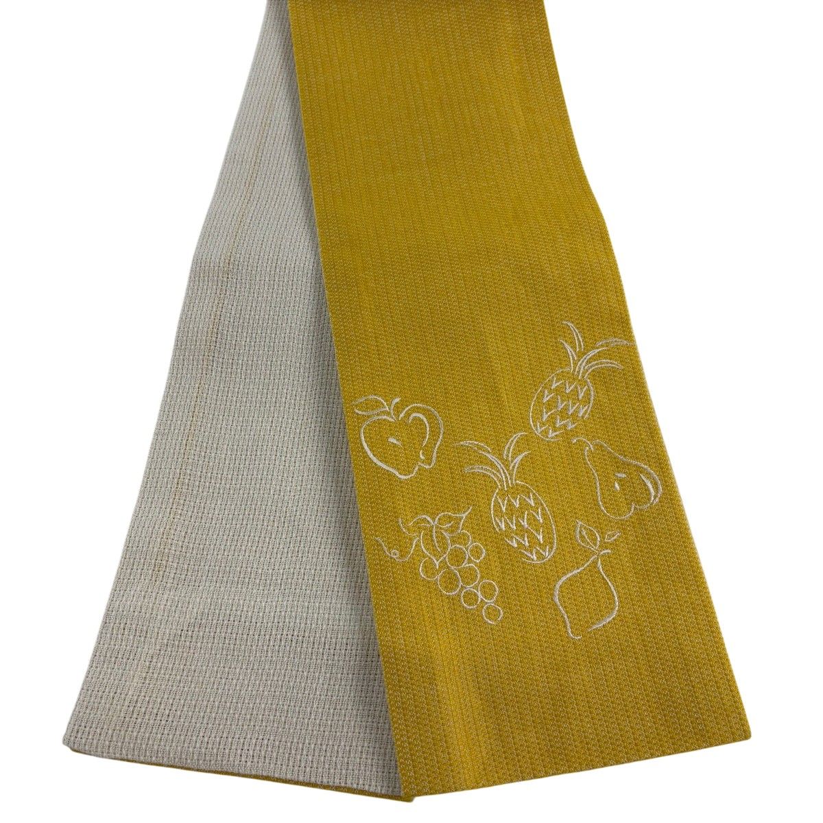 半幅帯 逸品 夏帯 フルーツ パイナップル 黄色 正絹 【中古】