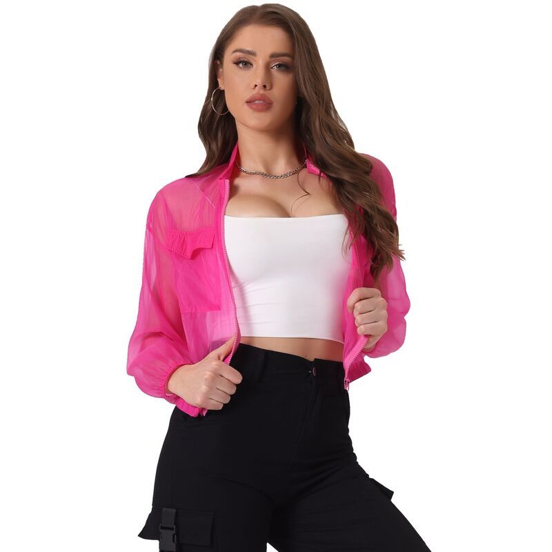 アレグラ ケー レディース アウター ジャケット・ブルゾン シアー ALLEGRA K Sheer Bomber Jacket for Womens Zip Up Long Sleeve See Th