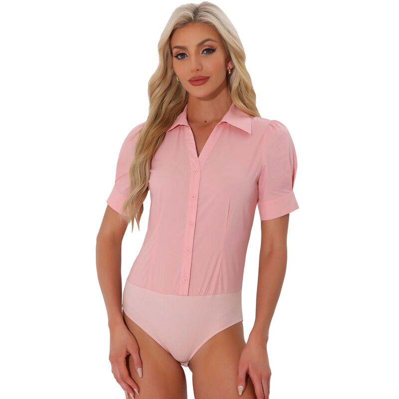 アレグラ ケー レディース トップス Tシャツ ボタンダウン ブラウス ボディースーツ ALLEGRA K Womens Office Blouse Button Down OnePiece Shor