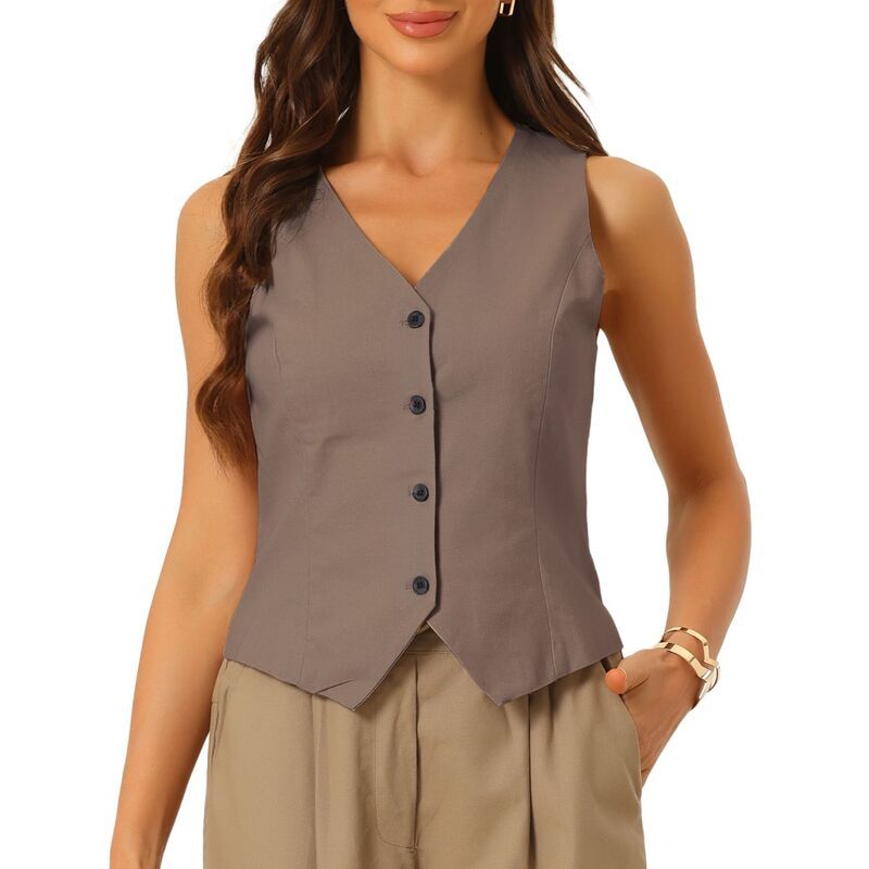 アレグラ ケー レディース トップス Tシャツ Vネック ボタンダウン ベスト ノースリーブ コート ダウン ALLEGRA K Vest Waistcoat for Women Fashion Sl