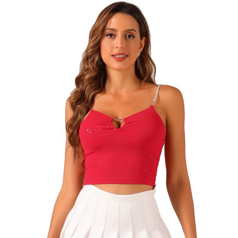アレグラ ケー レディース トップス Tシャツ カットアウト ALLEGRA K Tank Tops For Women Glitterhinestones Encrusted Spaghetti S