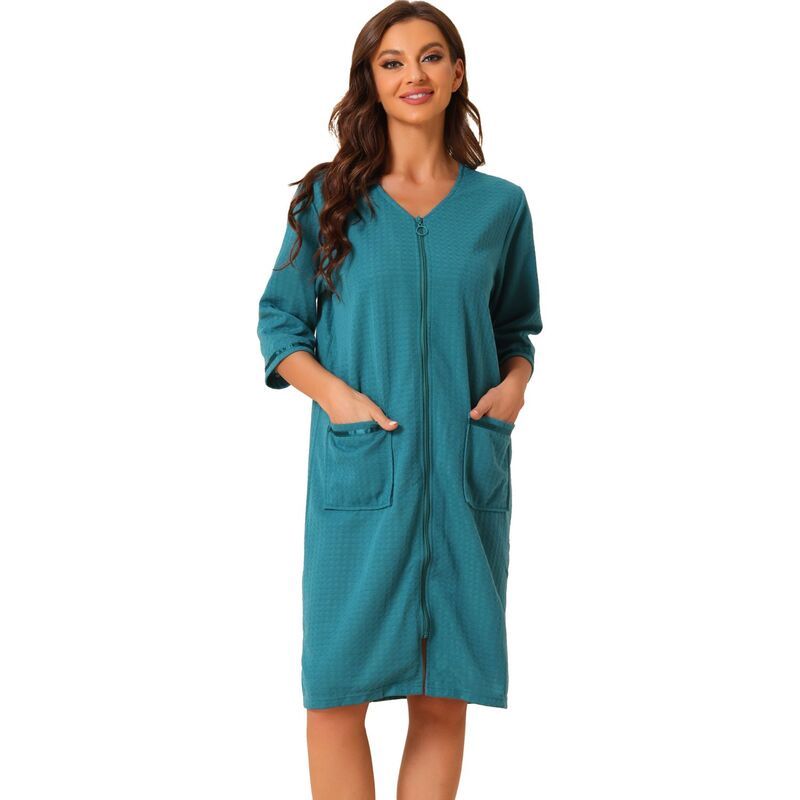 cheibear レディース アンダーウェア ナイトウェア cheibear Womens Waffle Pajama 34 Sleevespa Bathrobe Loungewear Zipper