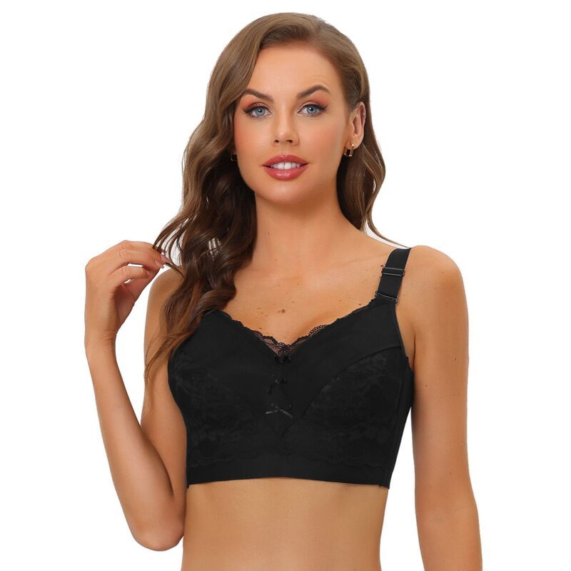 アレグラ ケー レディース アンダーウェア ブラジャー ALLEGRA K Womens Full Coverage Wide Straps Longline Hem Wirefree Bra Bla