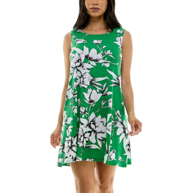 ニナレオナルド レディース トップス ワンピース プリント Womens Nina Leonard Puff Print Pocketrapeze Dress True Green Ivory アイボ