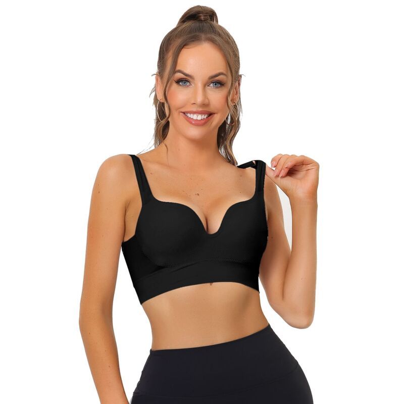 アレグラ ケー レディース アンダーウェア ブラジャー Vネック ALLEGRA K Womens Medium Impact Workout Wireless Paddedeep V Neck Fi