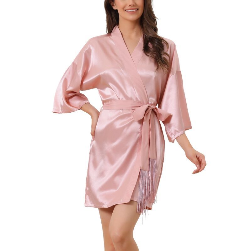 cheibear レディース アンダーウェア ナイトウェア フラワー柄 サテン シルク フラワー cheibear Womens Pajama Silk 34 Sleeves Tie Waist Fl