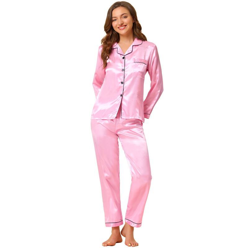 アレグラ ケー レディース アンダーウェア ナイトウェア ボタンダウン サテン シルク ダウン ALLEGRA K Womensatin 2pc Loungewear Button Down Smoo