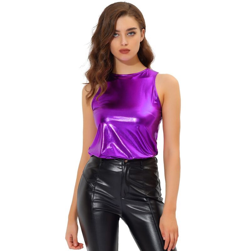 アレグラ ケー レディース トップス Tシャツ クルーネック トール ノースリーブ ALLEGRA K Womens Metallicrew Neck Sleeveless Cam Tank Topu